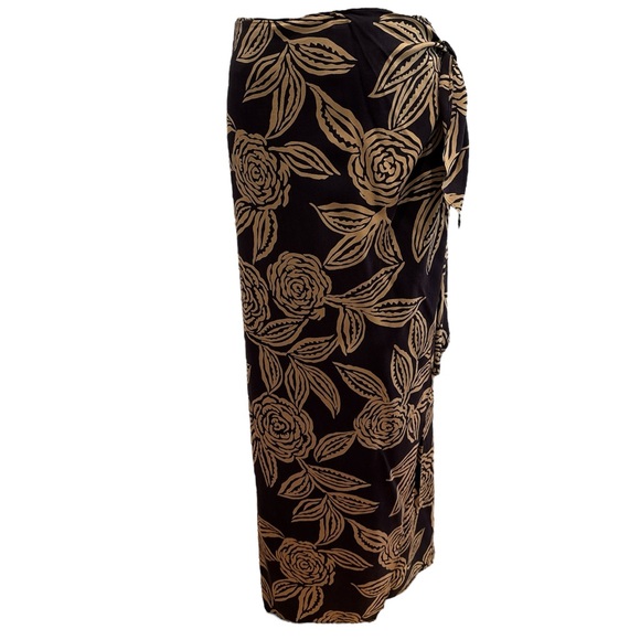 80s 2PC DANA BUCHMAN SILK NAVY & TAN FLORAL FITTED LUXURY TOP & WRAP MAXI SKIRT - Picture 9 of 14